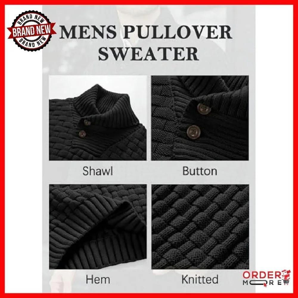 Men's Cable Knit Pullover Sweater Textured Turtleneck Casual Winter Wear